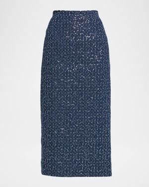 Michael Kors Sequin Straight Cotton Midi Skirt - Blue