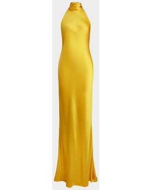 Ralph Lauren Chilton Stretch Satin Evening Dress - Yellow
