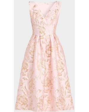 Kay Unger Saylor Pleated Floral Jacquard Midi Dress - Pink