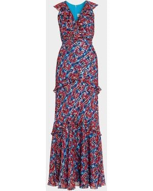 Saloni Rita Floral Ruffled Maxi Dress - Purple
