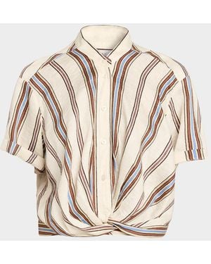 A.L.C. Leonore Gathered Linen Top - Natural