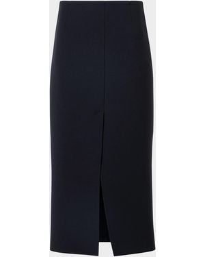 Akris Wool Double-Face Slit Midi Pencil Skirt - Blue