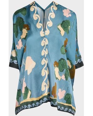 Johnny Was Fatima Printed Draped Blouse - Blue