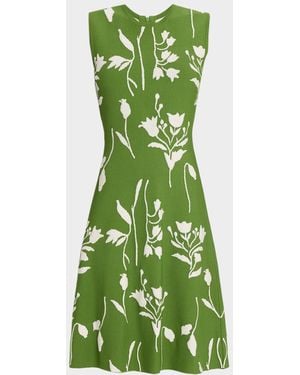 Lela Rose Floral Jacquard Knit Sleeveless A-Line Dress - Green