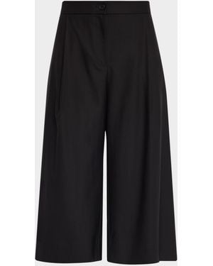 Eileen Fisher Pleated Wide-Leg Wool Culotte Pants - Black