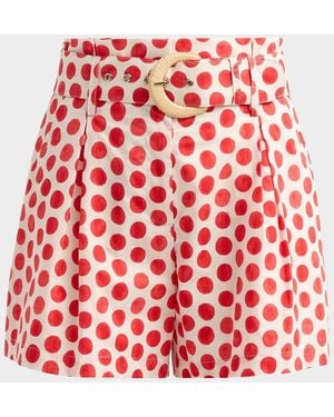 Cara Cara Palmer Floral Cotton Belted Shorts - Red