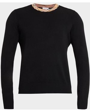 Burberry Apos;S Michael Crewneck-Check Wool Knit Sweater - Black