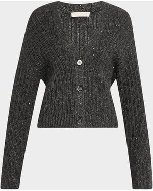 Ramy Brook Cornelius Metallic Rib-Knit Cardigan - Gray