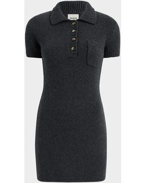 KHAITE Nehra Short-Sleeve Cashmere Mini Polo Dress - Black