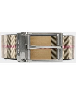 Burberry Leather Check Leather Reversible Belt - Natural
