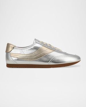 Vince La Runner Metallic Leather Low-Top Sneakers - White