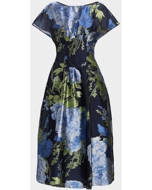 Kay Unger Florene Floral-Print Organza Jacquard Midi Dress - Blue