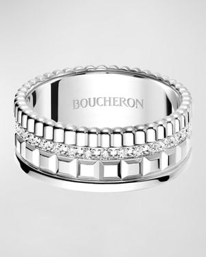 Boucheron Quatre Radiant 18K Band Ring With Diamonds, Size 52 - Metallic