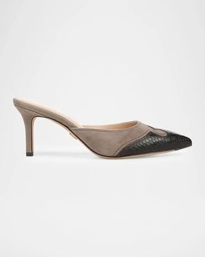 Veronica Beard 95Mm Lisa Mixed Leather Western Mules - White