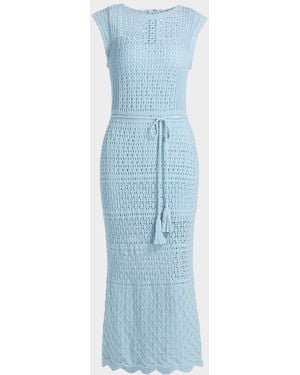 MILLY Kai Crochet Cotton Sheath Midi Dress - Blue