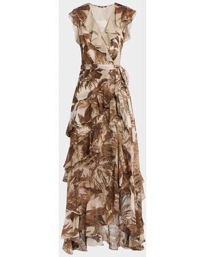 Kobi Halperin Elanor Botanical-Print Ruffle Wrap Maxi Dress - Natural