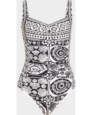 Johnny Was Marysol Sweetheart Ruched One-Piece Swimsuit - White