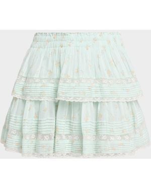 LoveShackFancy Floral Ruffle Mini Skirt - Blue