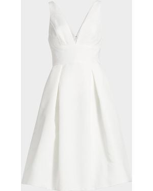 Amsale Faille Deep V-Neck Dress - White