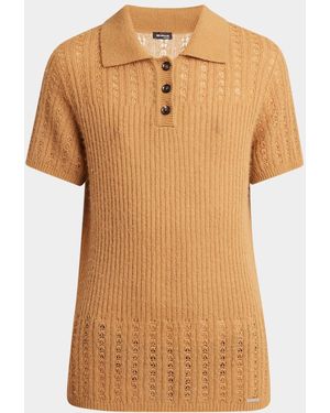 Kiton Cashmere-Silk Openwork Knit Polo Shirt - Multicolor