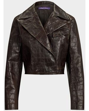 Ralph Lauren Jaxson Printed Lambskin Moto Jacket - Black
