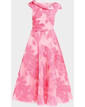 Talbot Runhof Floral Fil Coupe Cap-Sleeve Midi Cocktail Dress - Pink
