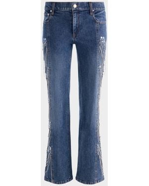 Alice + Olivia Roxie Low-Rise Embellished Jeans - Blue