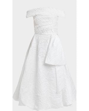 Talbot Runhof Cordero Off-The-Shoulder Floral Jacquard Midi Dress - White