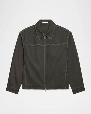 Helmut Lang Twill Contrast-Stitch Full-Zip Carpenter Jacket - Gray