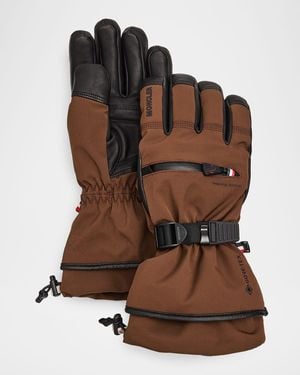Moncler X Reusch Leather And Stretch Nylon Padded Gloves With Pocket - Brown