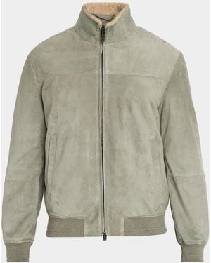 Canali Apos;S Shearling-Collar Suede Jacket - Green