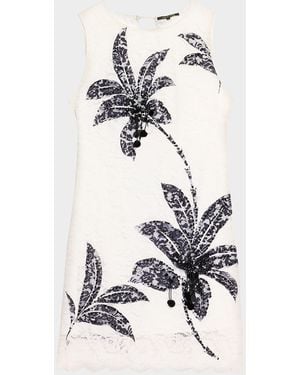 Kobi Halperin Maren Sleeveless Palm Leaf-Print Lace Dress - White