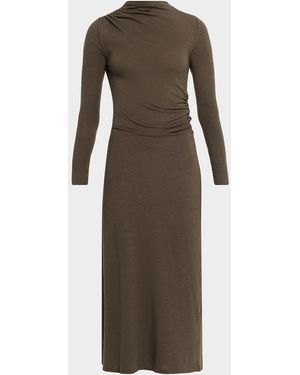 Rails Margaret Draped Long-Sleeve Mesh Midi Dress - Brown