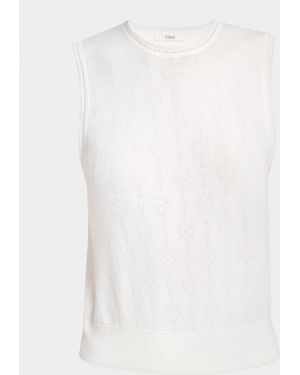 Chloé Pointelle Wool Sleeveless Top - White