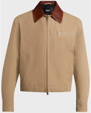 Versace Apos;S Leather Collar Blouson Jacket - Brown