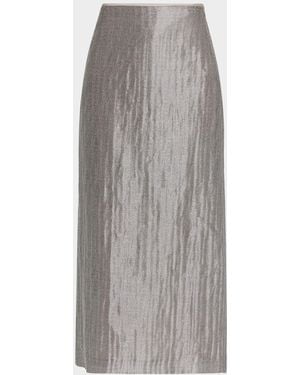 Peserico Gonna Donna Metallic Linen Midi-Skirt - Gray