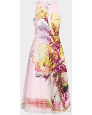 Teri Jon Sleeveless Floral-Print Cotton Midi Dress - Pink