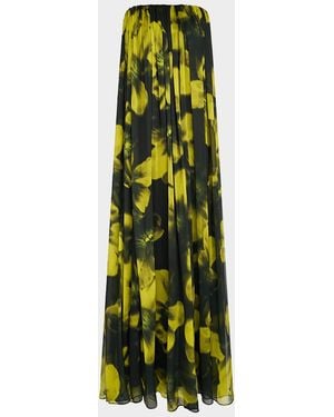 Halston Claudette Strapless Floral-Print Trapeze Gown - Green