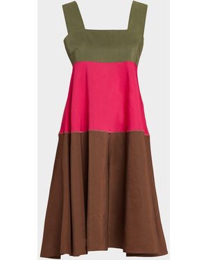 Marni Colorblock Tiered Sleeveless Midi Dress