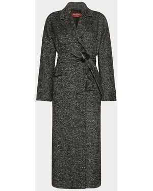 Max Mara Long Herringbone Tweed Coat - Gray