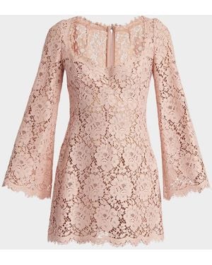 Dolce & Gabbana Guipure Lace Long-Sleeve Mini Dress - Pink
