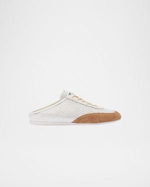 Jimmy Choo Sunny Woven Mixed Leather Sneaker Mules - White