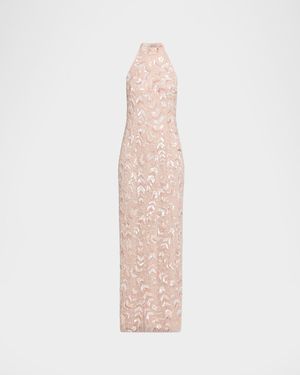 Aidan Mattox Beaded Halter Column Gown - Pink