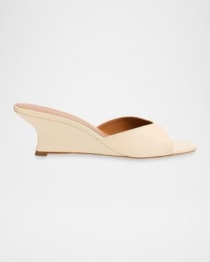 STAUD Brigitte Leather Wedge Mules - White