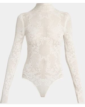 Gabriela Hearst Waite Mock-Neck Lace Knit Long-Sleeve Top - White