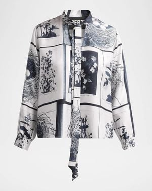 Libertine Nest Babe Paley Silk Neck-Tie Blouse - White