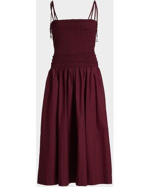 Cara Cara Alegra Ruched Drop-Waist Midi Dress - Red