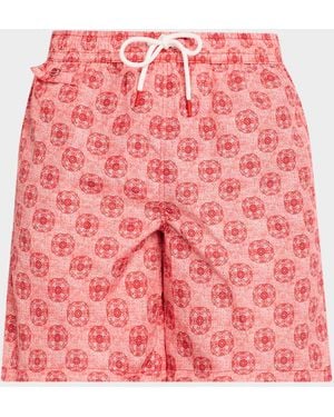 Kiton Apos;S Scratch-Print Medallion Swim Trunks - Red