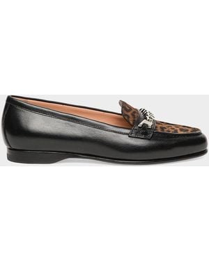 Santoni Leopard Calf Hair And Leather Bit Loafers - Black