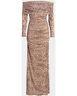 LAPOINTE Printed Jersey Off-The-Shoulder Maxi Dress - Natural